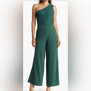 White Ava One-Shoulder Wide Leg Jumpsuit in size large